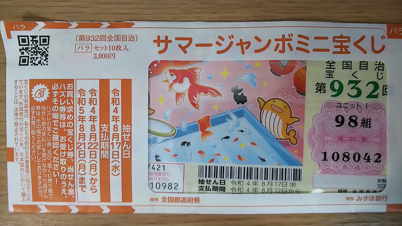 第932回サマージャンボミニ当選番号発表 22年の抽選結果は 宝くじ生活