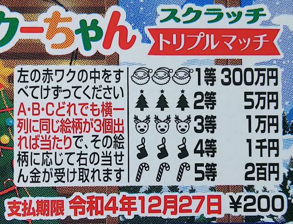 冬のクーちゃんスクラッチ 当選金