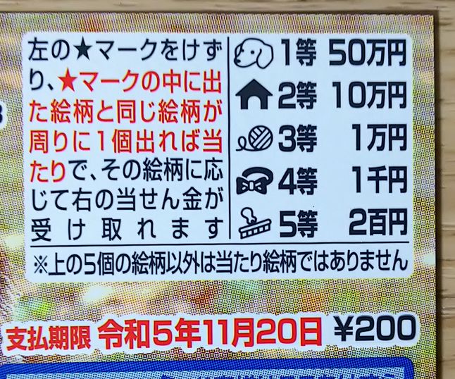 第2730回わんにゃんスクラッチ ミニチュア・ダックスフンド3の当選金